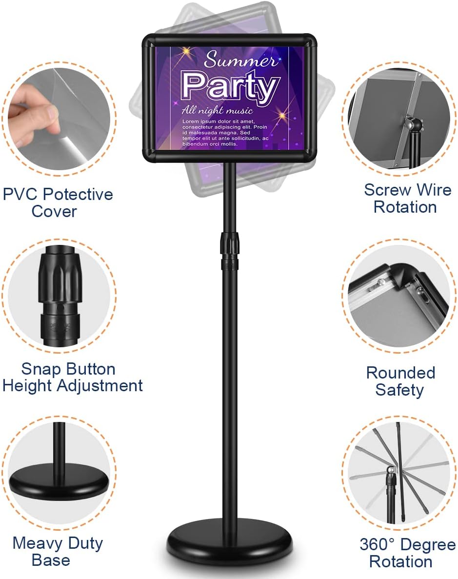 2 Pack Adjustable Floor Sign Stand 8.5x11 Inch Black D93201