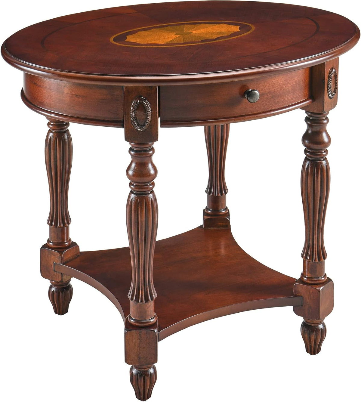 Solid Wood Console Table with Tempered Glass and Storage Shelf Walnut U78470