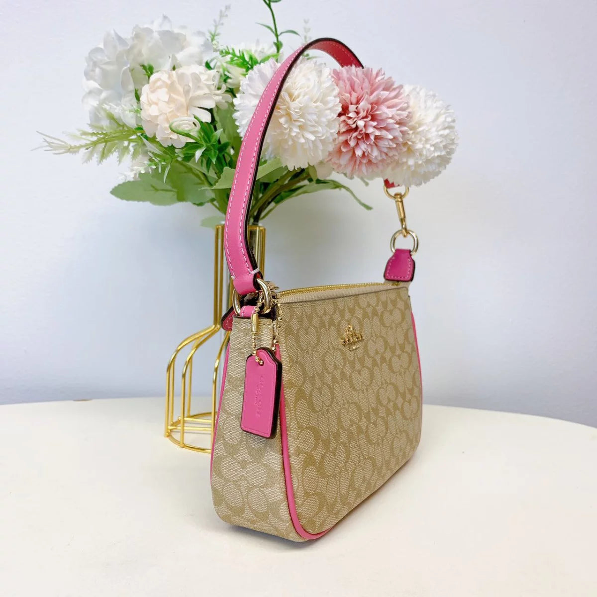 Light Khaki Petunia Colorblock Canvas Bag W236980