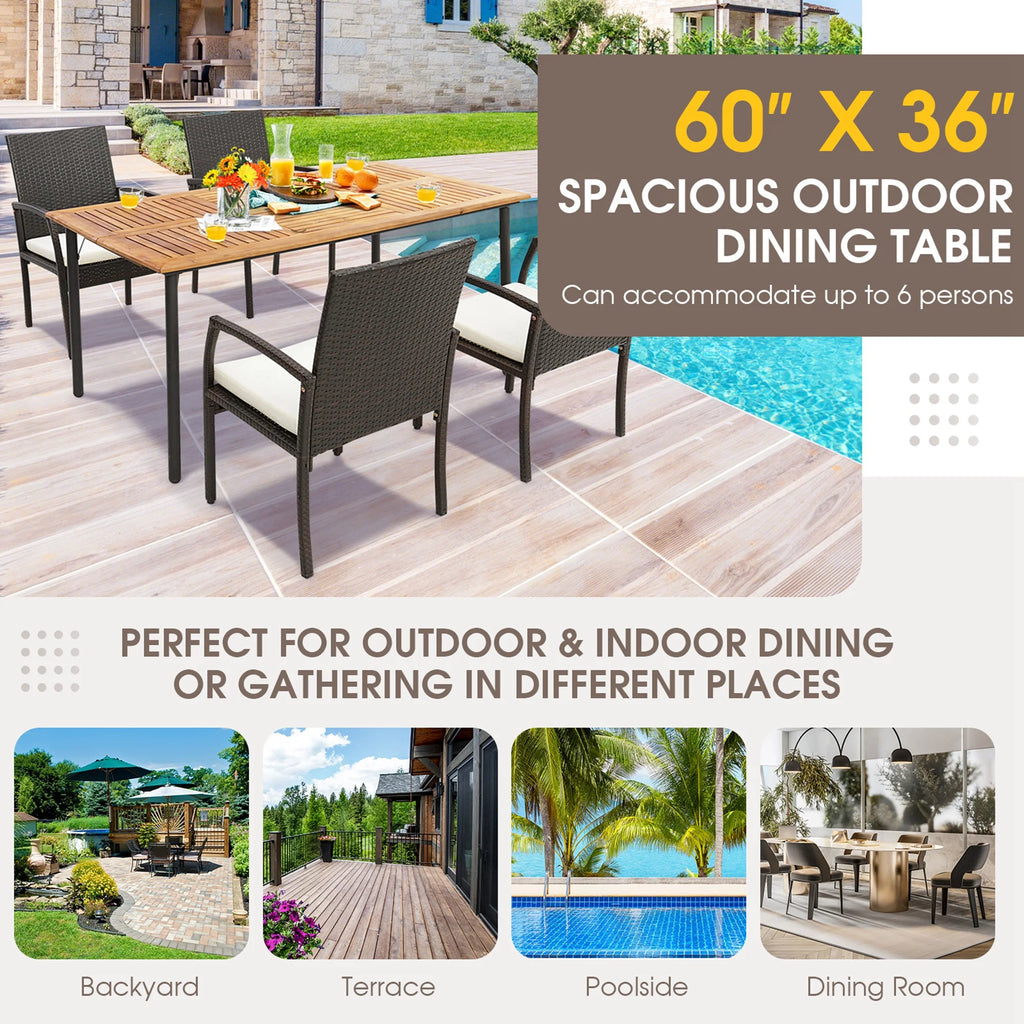 Rectangular Acacia Wood Patio Dining Table with Umbrella Hole M781