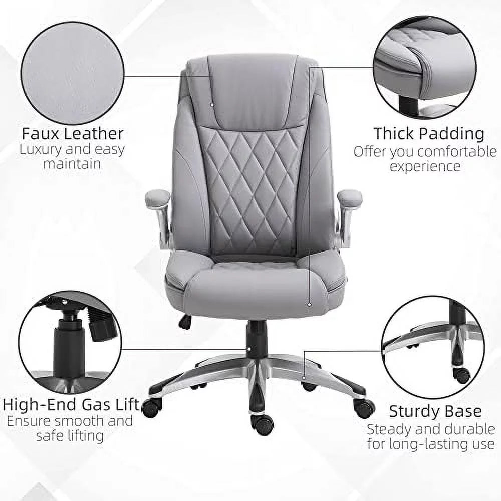 Grey Faux Leather Ergonomic Home Office Chair I78288