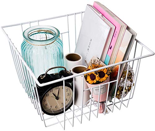 Upright Freezer Organizer Bins, 6Pcs White Wire Storage Baskets with Built-in Handles Y805524