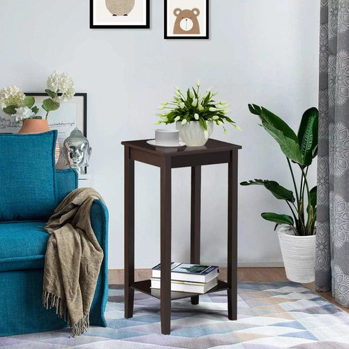 2 Tier End Table Set Of 2, Slim Side Table With Storage Shelf, Wood Finish A205