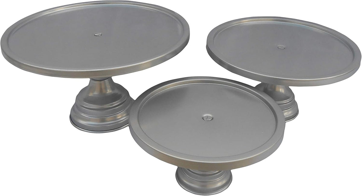 Cake Stand Pedestal Round Metal Set/3 (9-Inch, 11-Inch, 13-Inch, Silver) T421