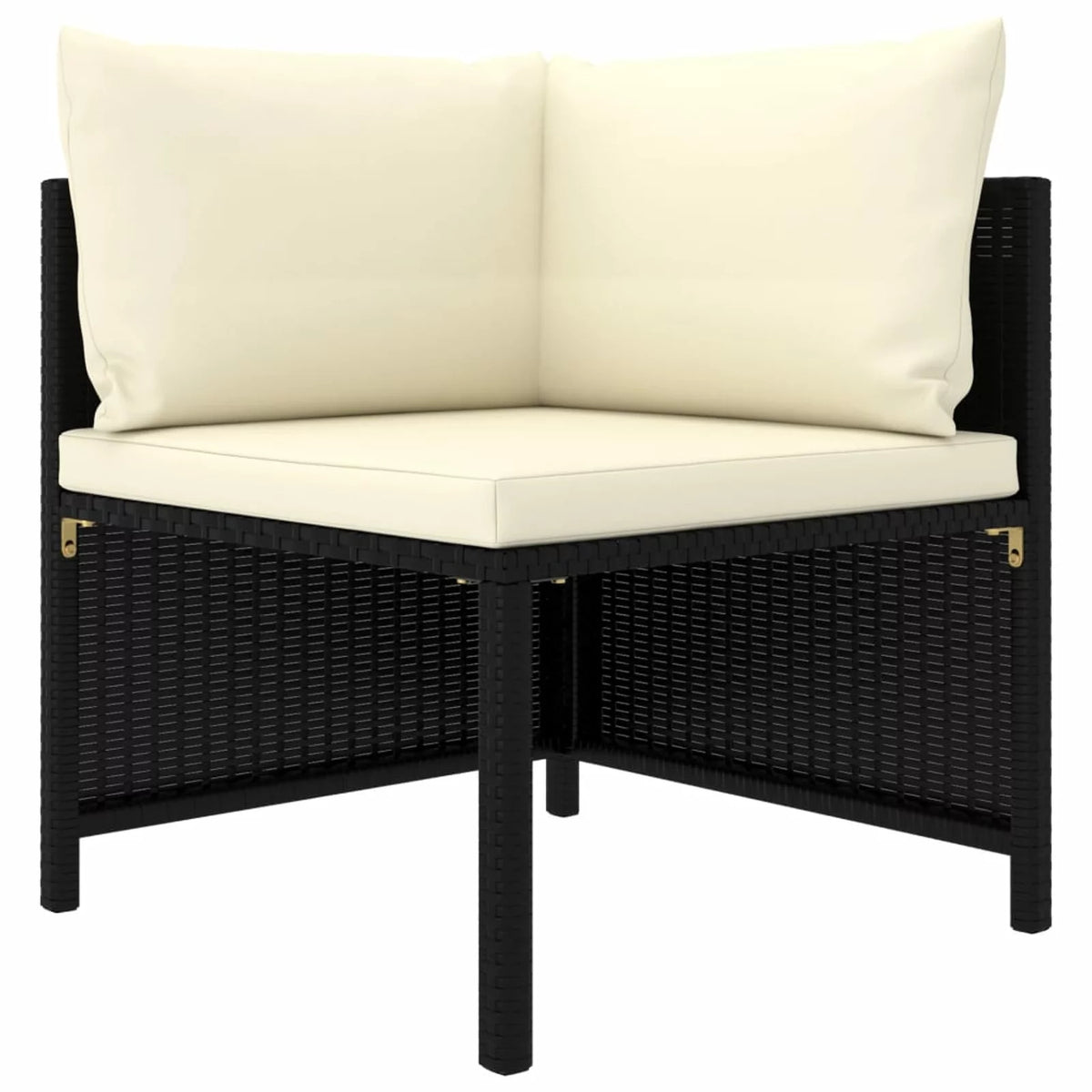 Black Poly Rattan Outdoor Corner Sofa with White Cushions O564257