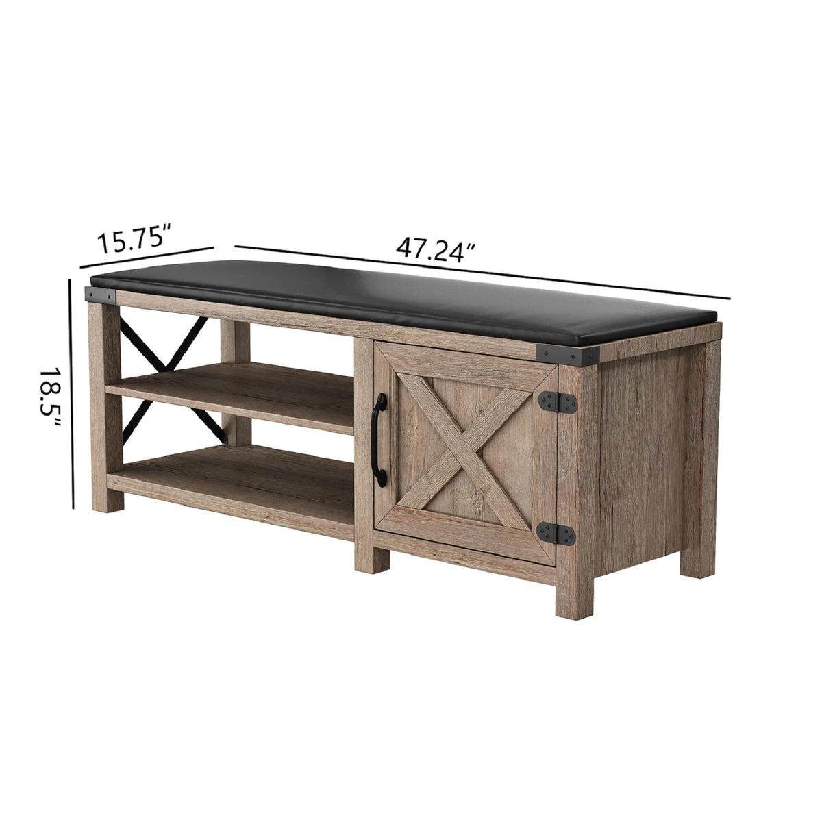 Light Brown 2-Tier Shoe Storage Bench with Cushion Seat Q476446