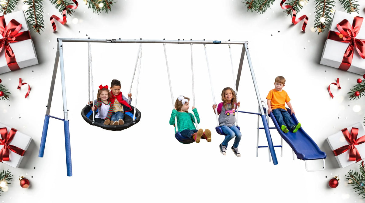 Metal Swing Set with 2 LED Swing Seats, Disc Swing & Wave Slide G371