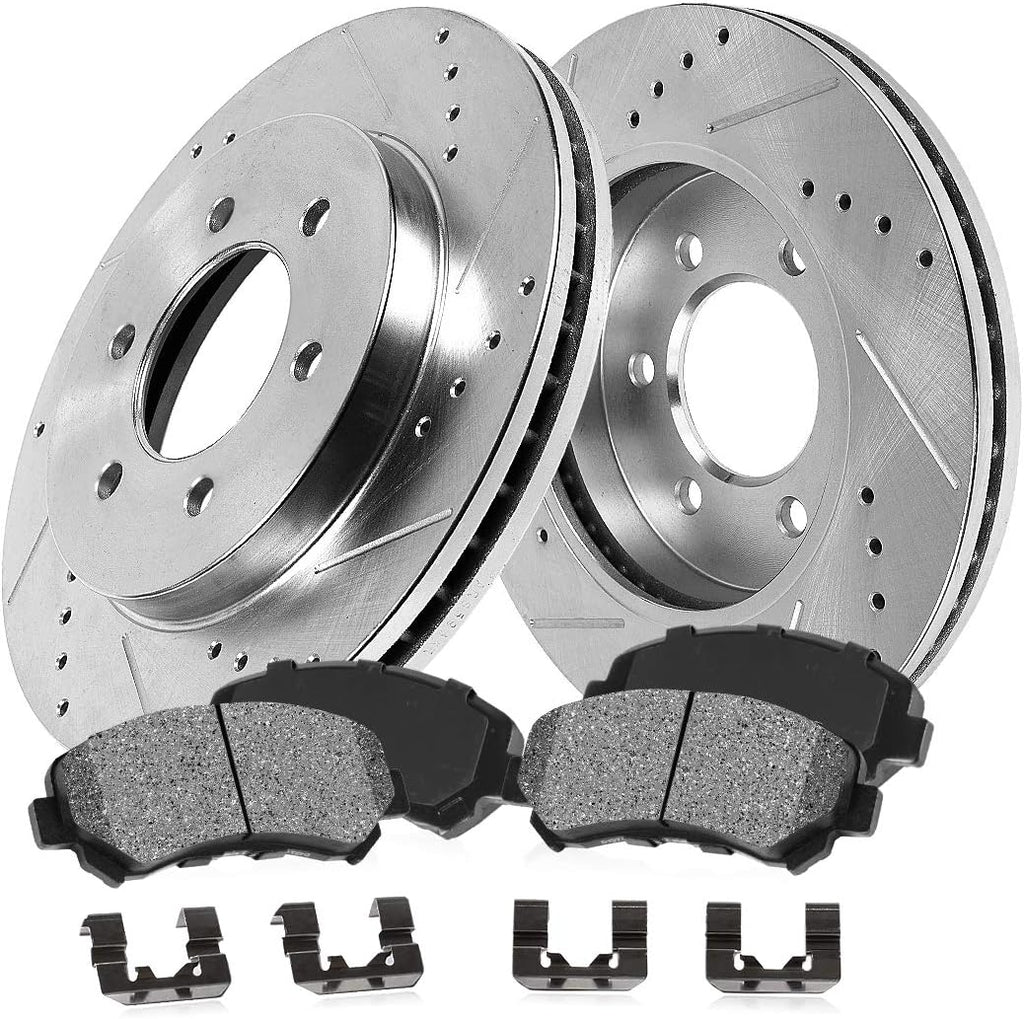 FRONT 287mm 6 Lug Rotors with Metallic Brake Pads and Clips T53963