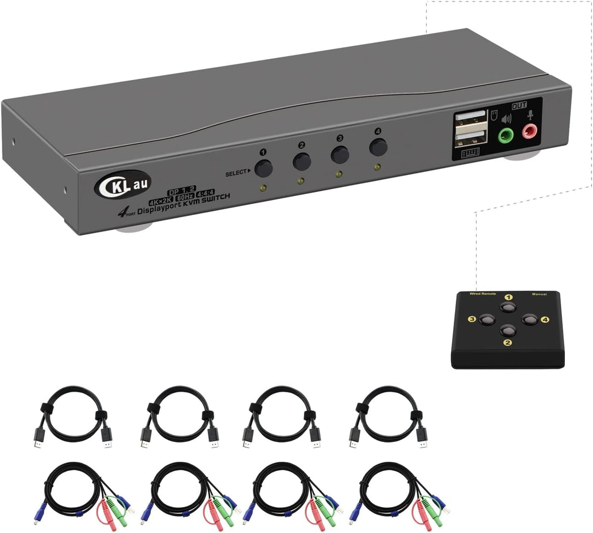 4Kx2K@60Hz DP 1.2 Dual Port Displayport KVM Switch with Audio and Cables F524