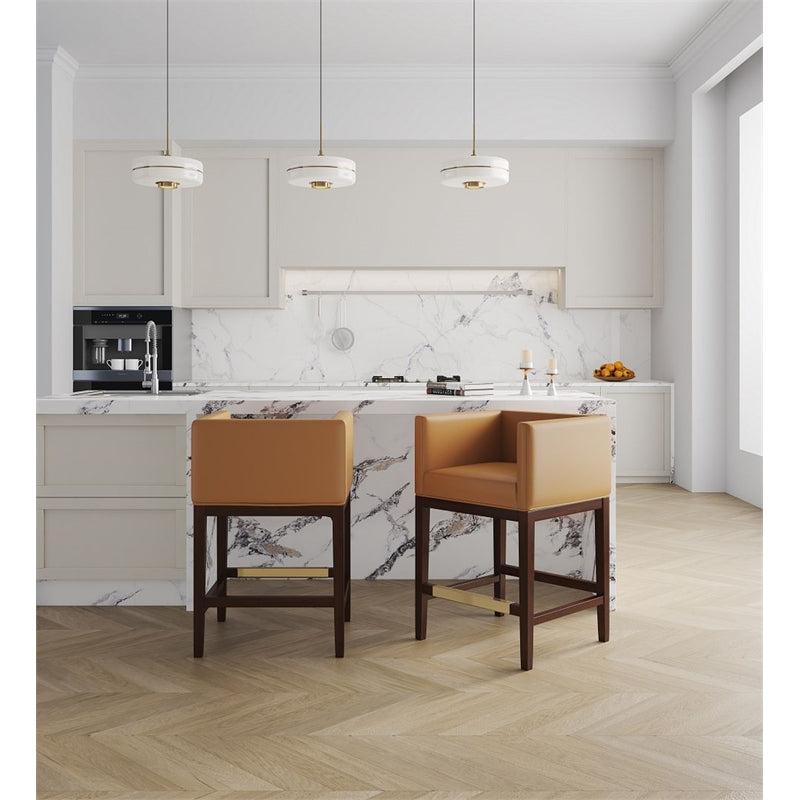 Camel and Dark Walnut Beech Wood Counter Height Bar Stool Q690877