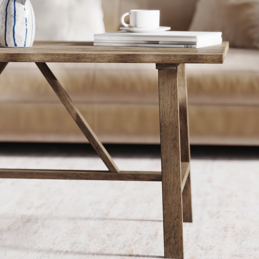 Solid Wood Trestle Coffee Table in Rustic Brown C260451