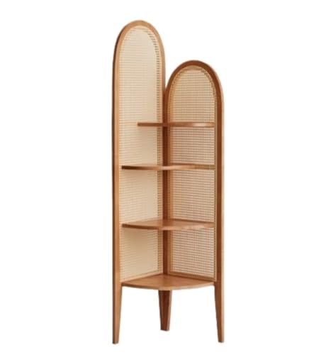 4 Tier Wooden Corner Shelf with Rattan Weaving Z4916