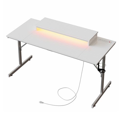 42 inch Black Marble Gaming Desk with LED Lights N71627
