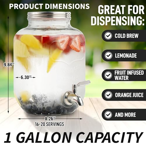 1 Gallon Cold Brew Coffee Maker with Extra-Thick Glass & Stainless Steel Infuser R40808