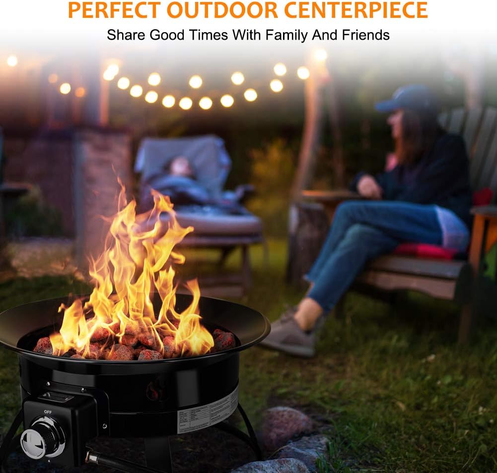 19 Inch Diameter Black Portable Propane Fire Pit C5044