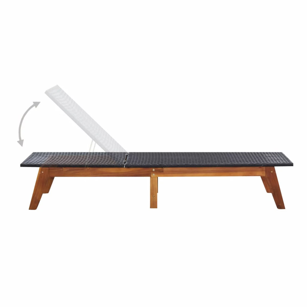 Black Poly Rattan Acacia Wood Adjustable Chaise Lounge Chair E43184