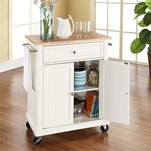 White Natural Wood Top Kitchen Cart T725728