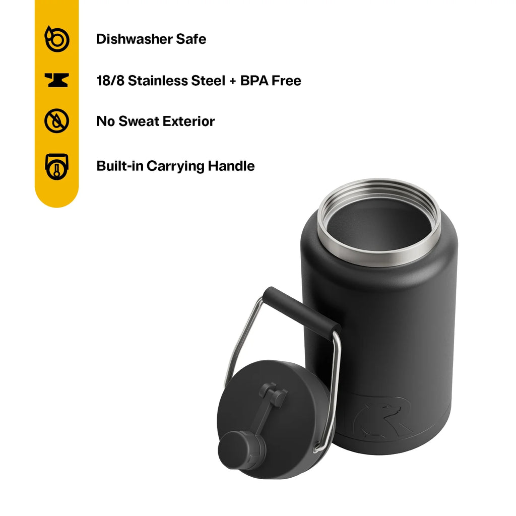 Black Half Gallon Stainless Steel Insulated Jug with Built-In Handle C67212