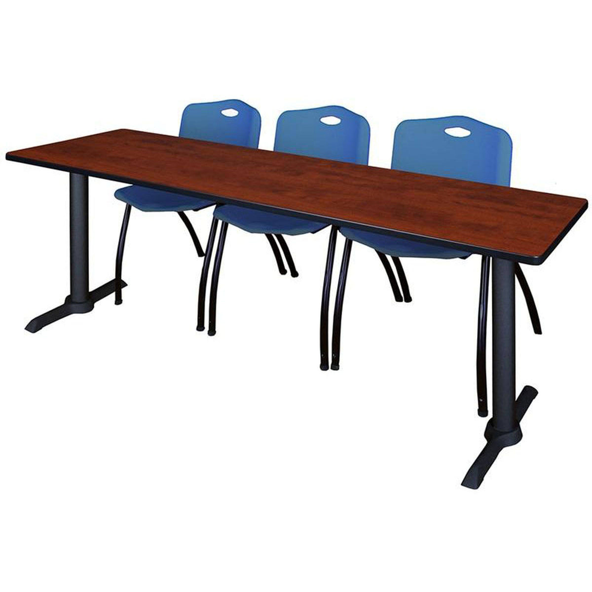 Cherry Training Table & Blue Stack Chairs E335523