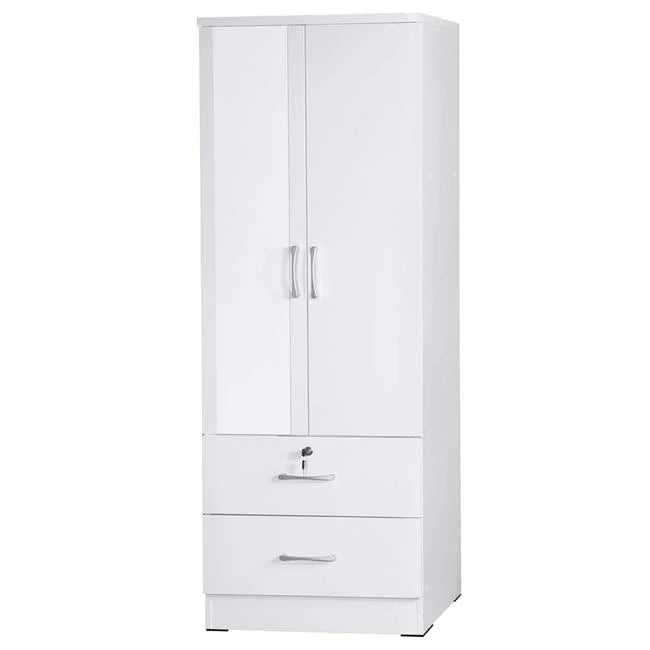 White Armoire Wardrobe Cabinet with Mirror & Drawers J602625