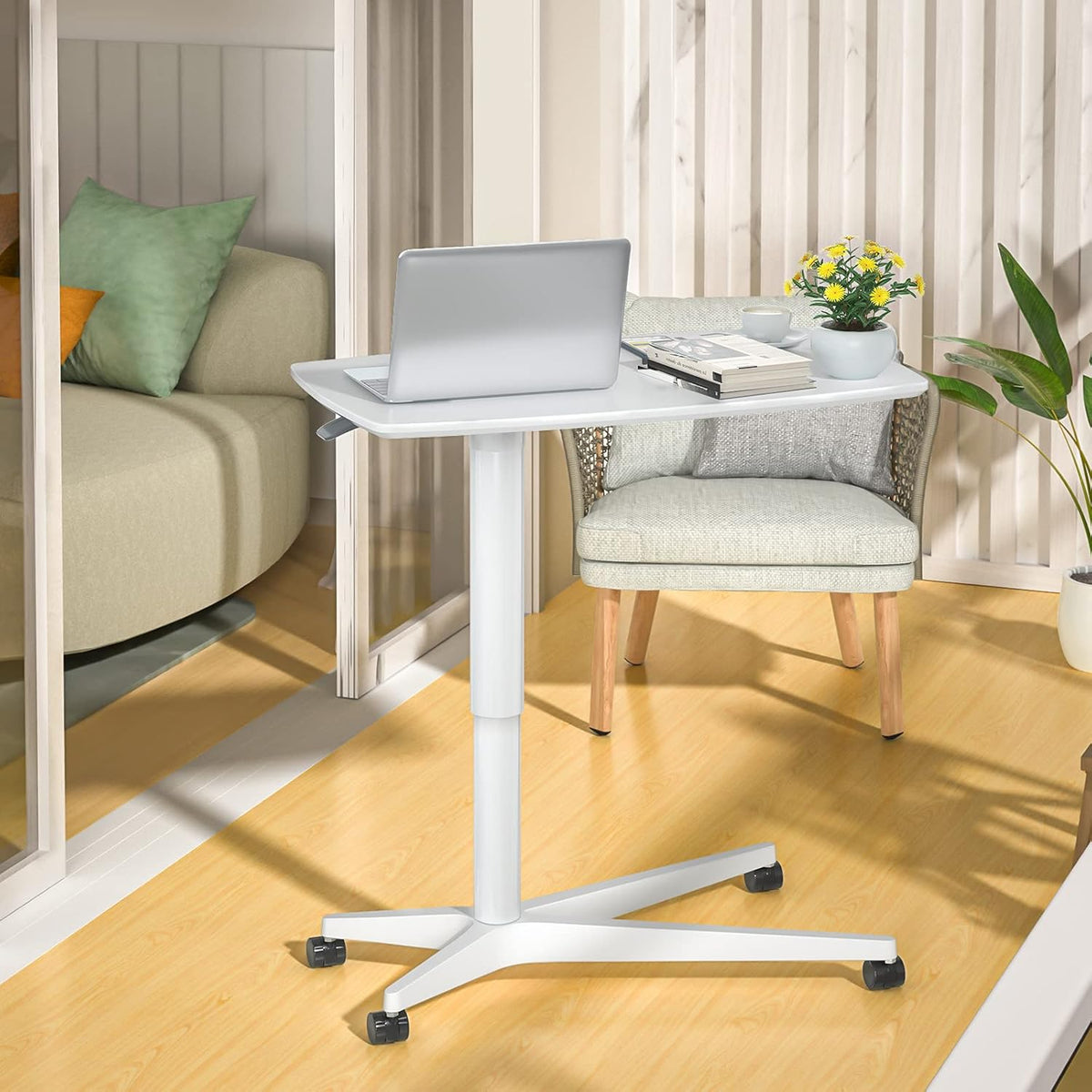 Mobile Standing Desk Height Adjustable Pneumatic Rolling Sit Stand Desk Cart Riser L33395