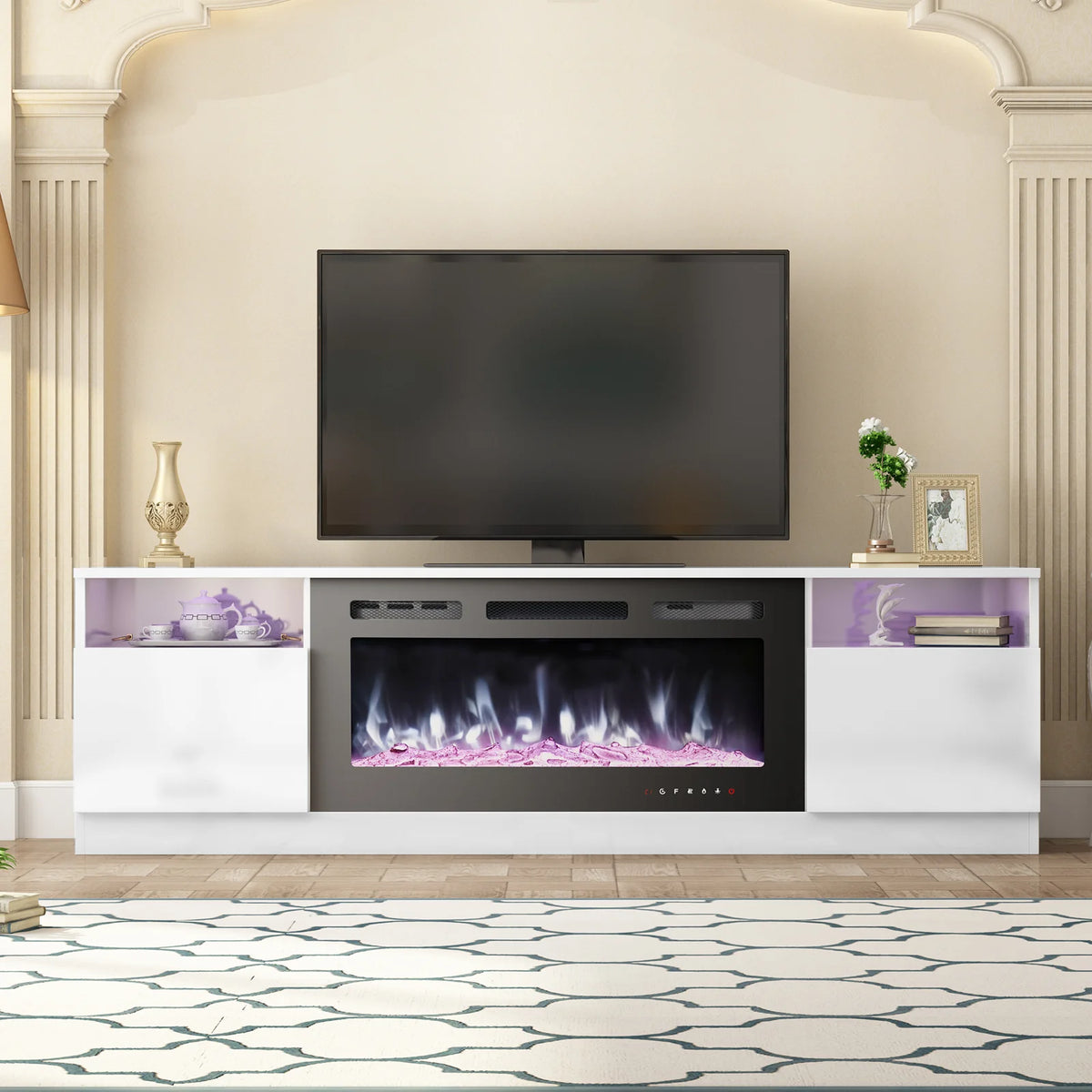 White 70'' TV Stand with 36'' Electric Fireplace J162612