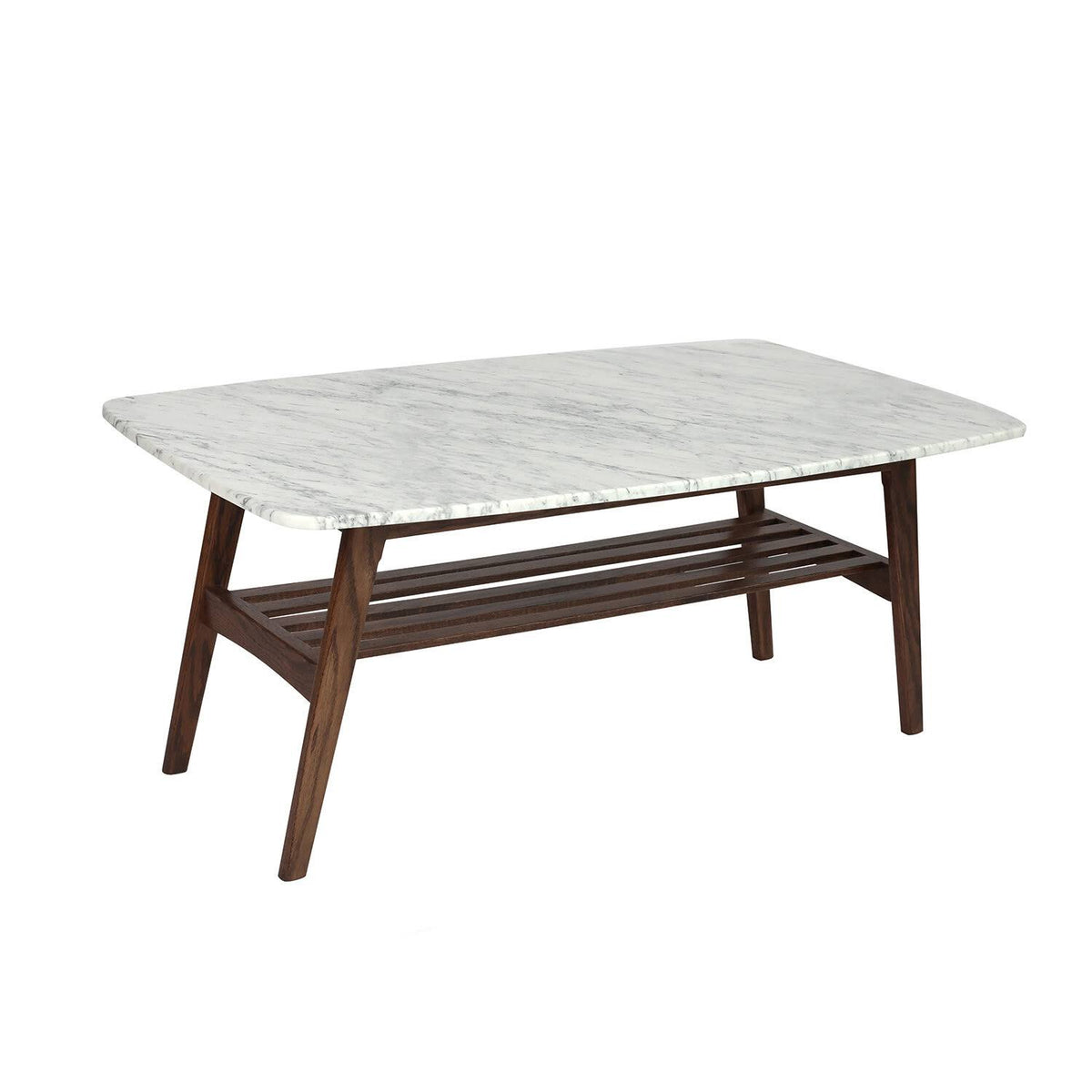 Italian Carrara White Marble Coffee Table with Oak Shelf W158093