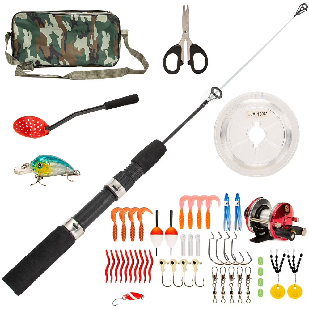 52pcs Ice Fishing Gear Set with Spinning Rod, Reel, Hook, Lures H7631