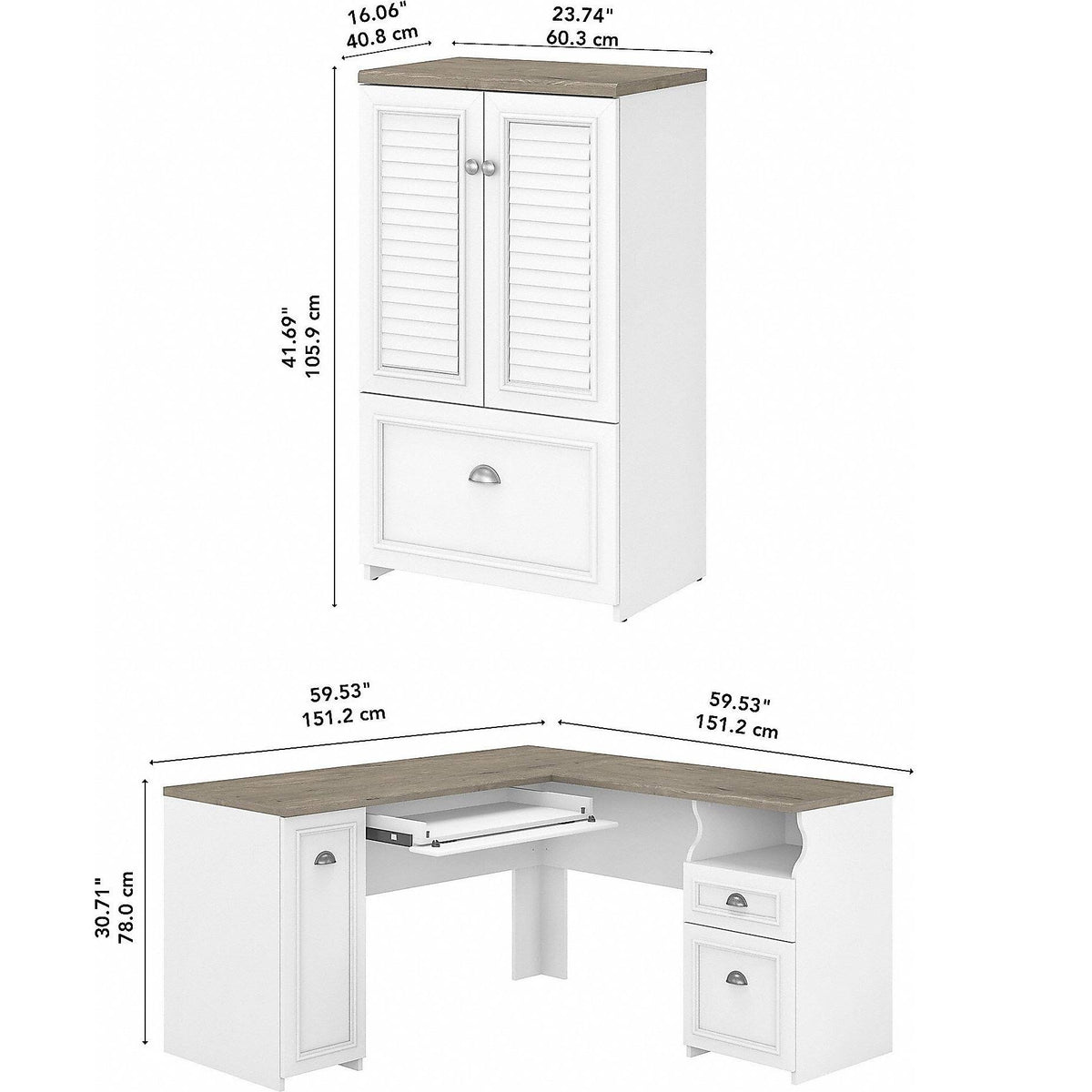 Gray L Shaped Desk with Storage Cabinet and File Drawer N61458