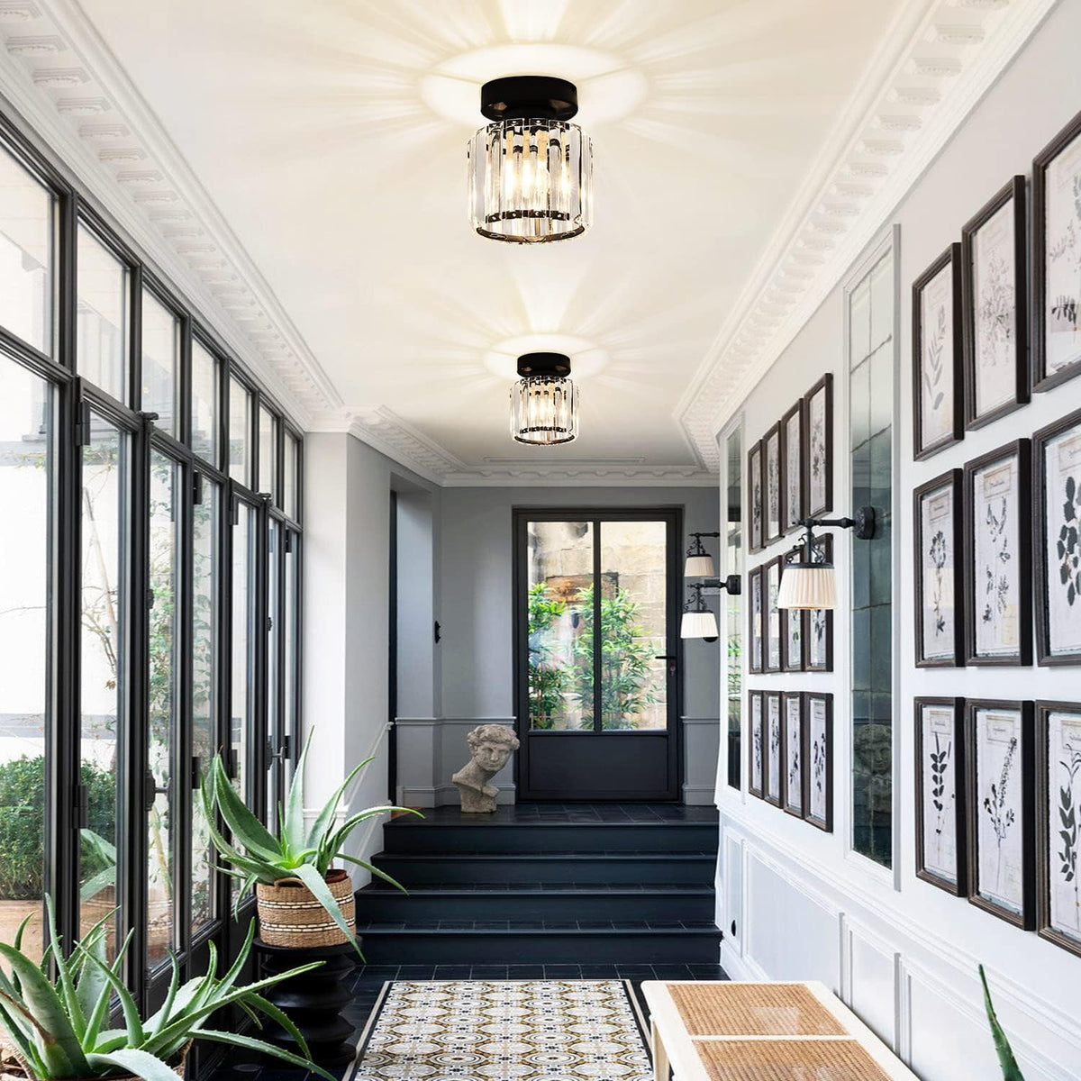 Small Black Crystal Semi Flush Mount Ceiling Light T6738