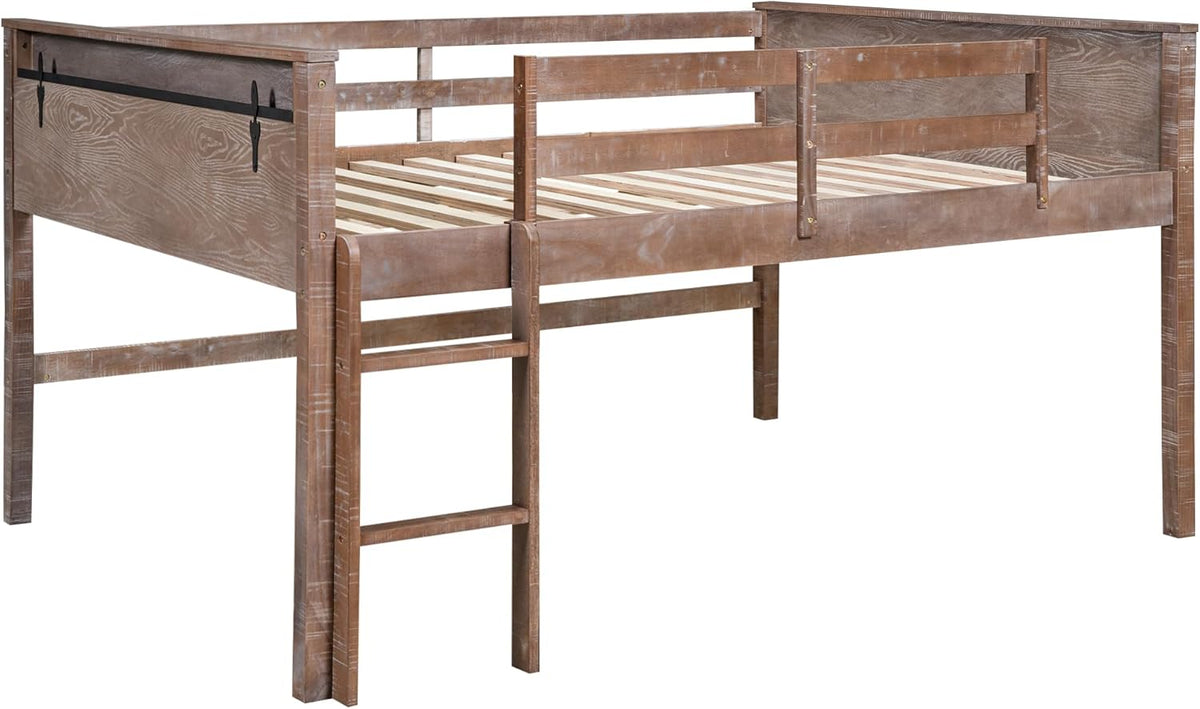 Twin Size Wood Loft Bed with Hanging Clothes Rack M207665