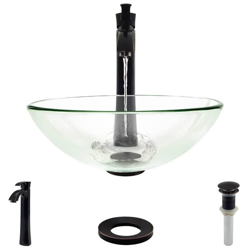 Glass Vessel Bathroom Sink with Vessel Faucet I506