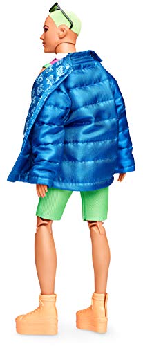 Fully Poseable Fashion Doll with Neon Hair, Neon Overalls, Puffer Jacket, Accessories, and Doll Stand G4519