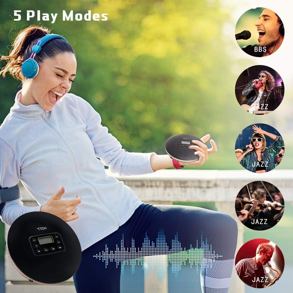 Portable Bluetooth CD Player Rechargeable Black Q9646