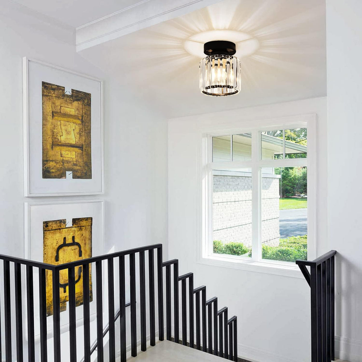 Small Black Crystal Semi Flush Mount Ceiling Light T6738