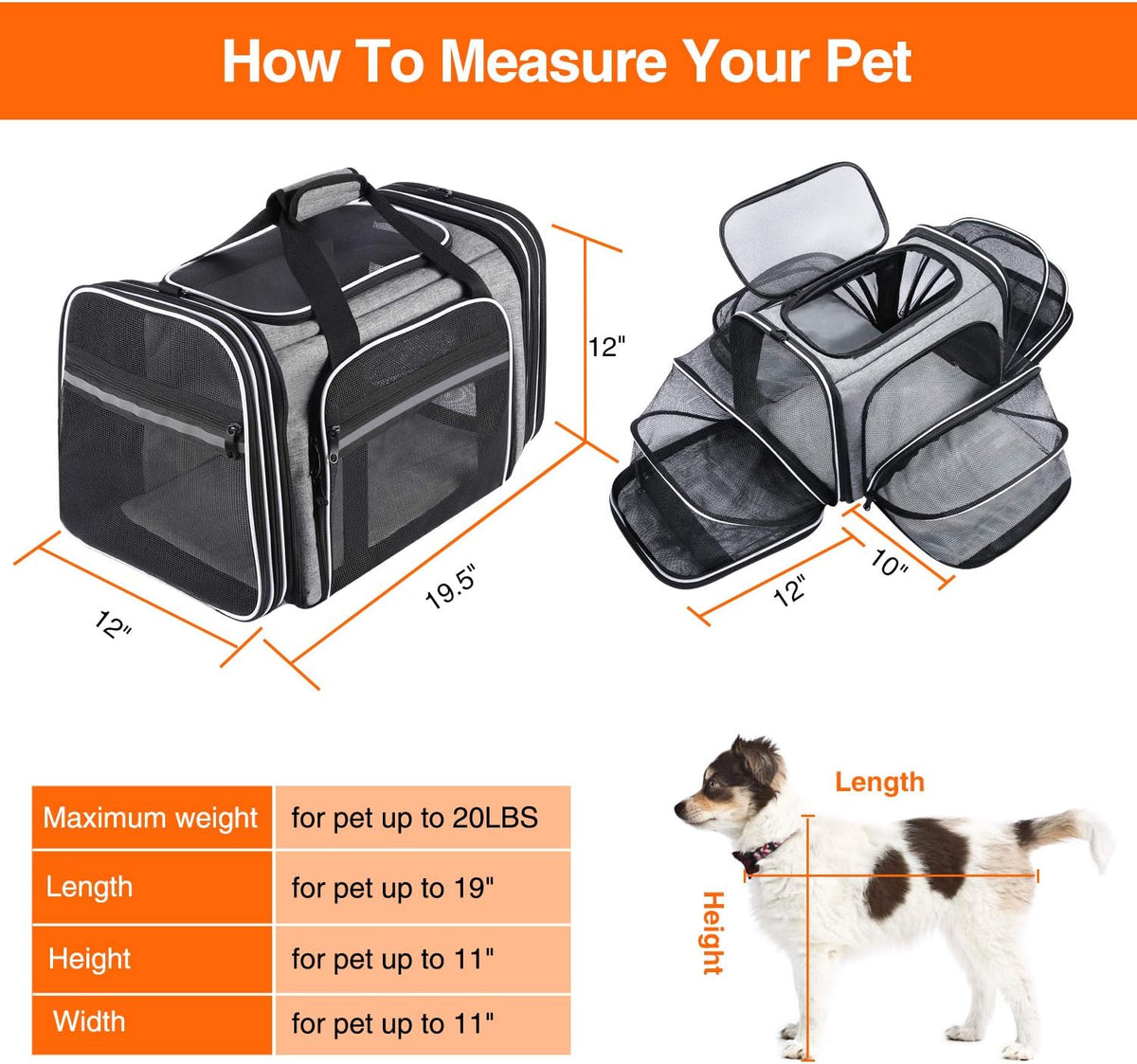 Soft Sided Expandable Pet Carrier with Washable Pads and Pockets O5883