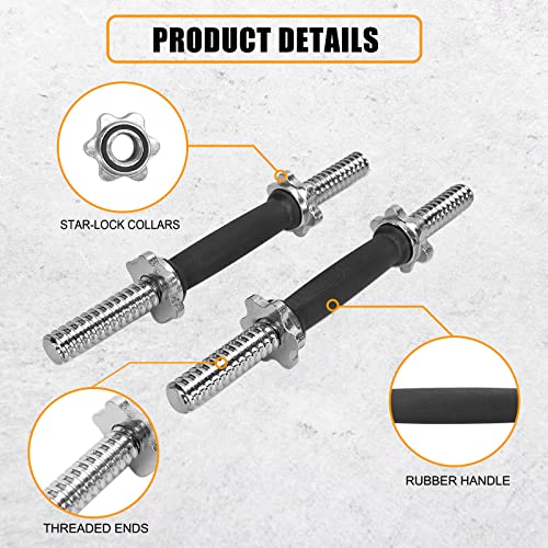 Threaded Dumbbell Rubber/Chrome Handles 1 Inch Pair, Adjustable Dumbbell Bar Handles E519