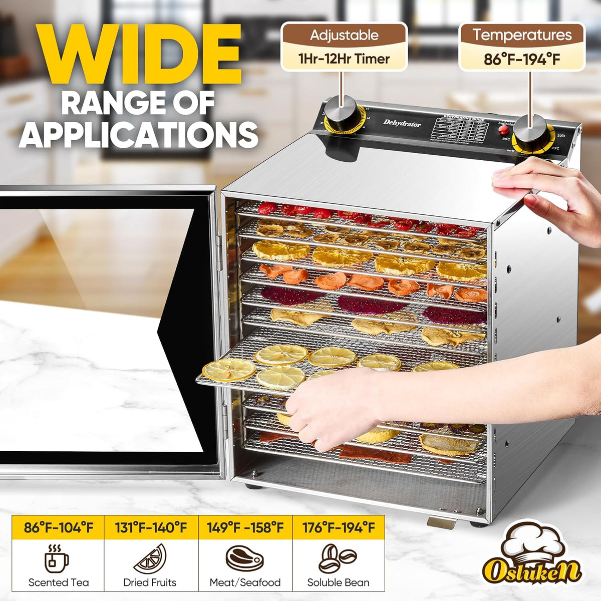 12 Stainless Steel Trays Food Dehydrator with Timer and Temperature Control Q87749