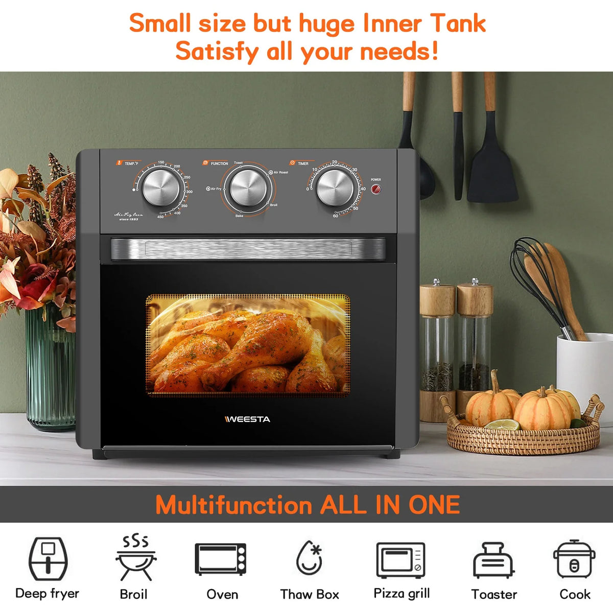 1300W 20Qt Air Fryer Toaster Oven Combo with Non Stick Basket W727