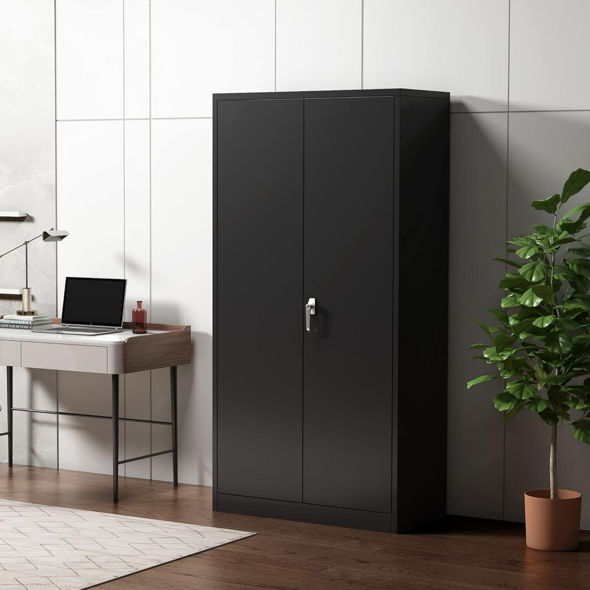 72 Inches Black Steel Storage Cabinet with Shelves H419245