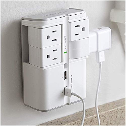USB Wall Charger Surge Protector with 4 Pivoting AC Outlets & 2 USB Ports A2958