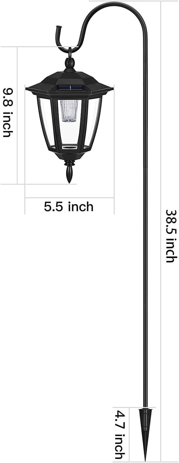 2 Pack 38.5 Inch Shepherd Hook with Hanging Lantern Black Solar Pathway Lights Warm White R4091