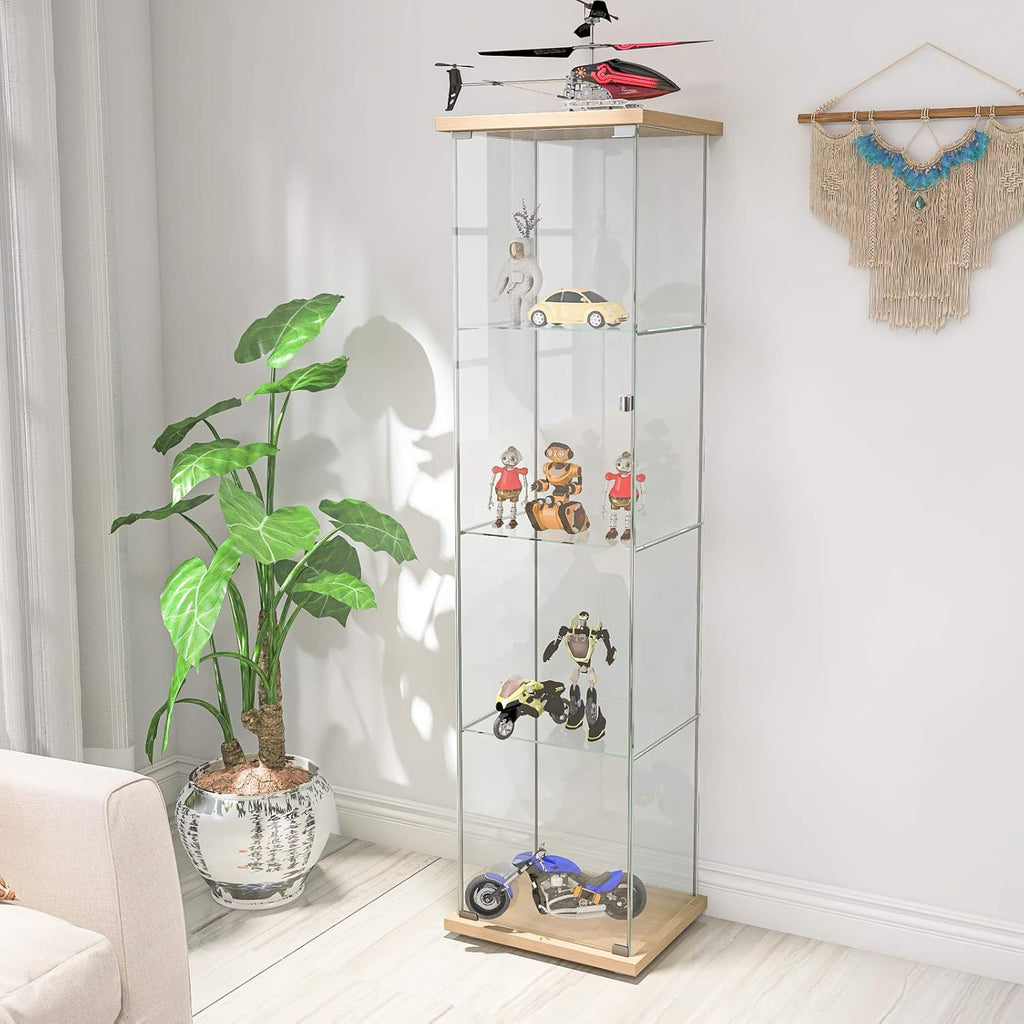 Glass Display Cabinet 4 Shelves with Door White H23011