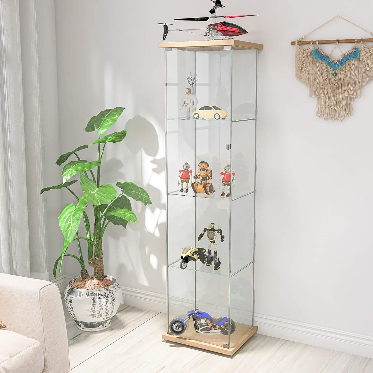Glass Display Cabinet 4 Shelves with Door White H23011