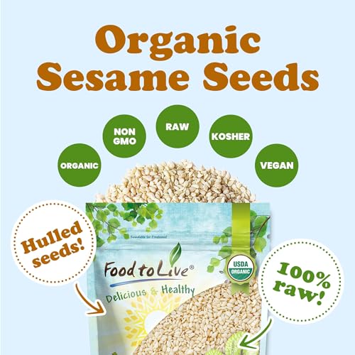 Organic Hulled Sesame Seeds, 1 Pound, Whole Raw White Sesame Seeds, Non-GMO, Kosher, Vegan, Unroasted M799935