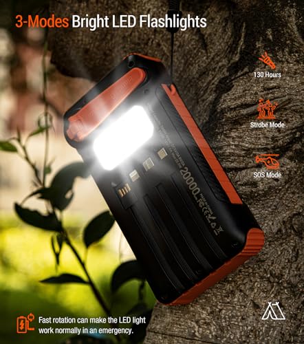 Orange Solar Power Bank 20000mAh with Hand Crank and 4 Cables Q260
