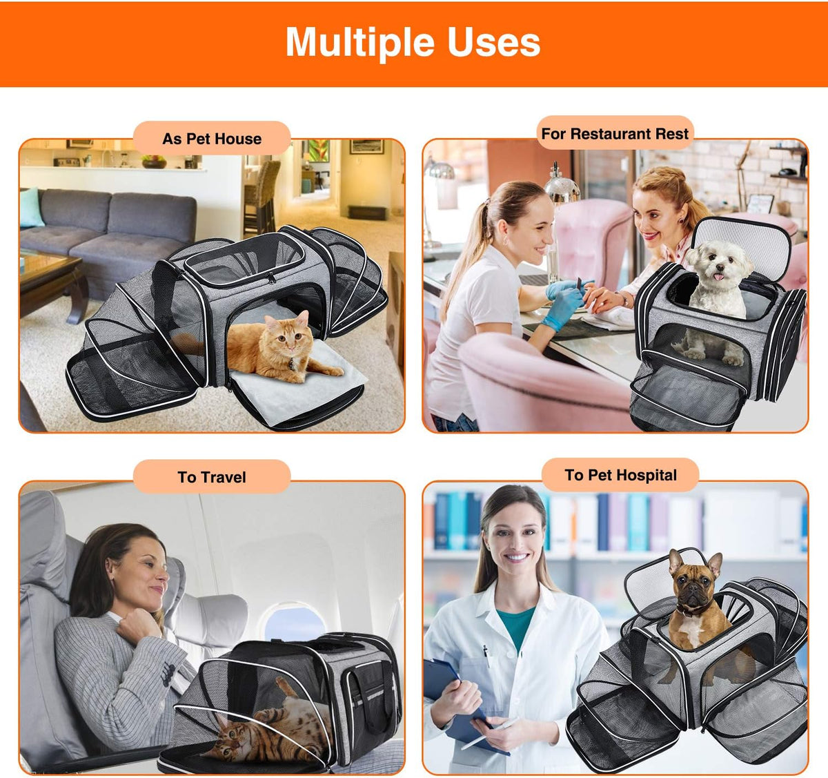 Soft Sided Expandable Pet Carrier with Washable Pads and Pockets O5883