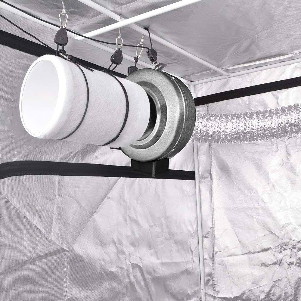 8 inch 750 CFM Inline Fan with Carbon Filter and Ducting D1126