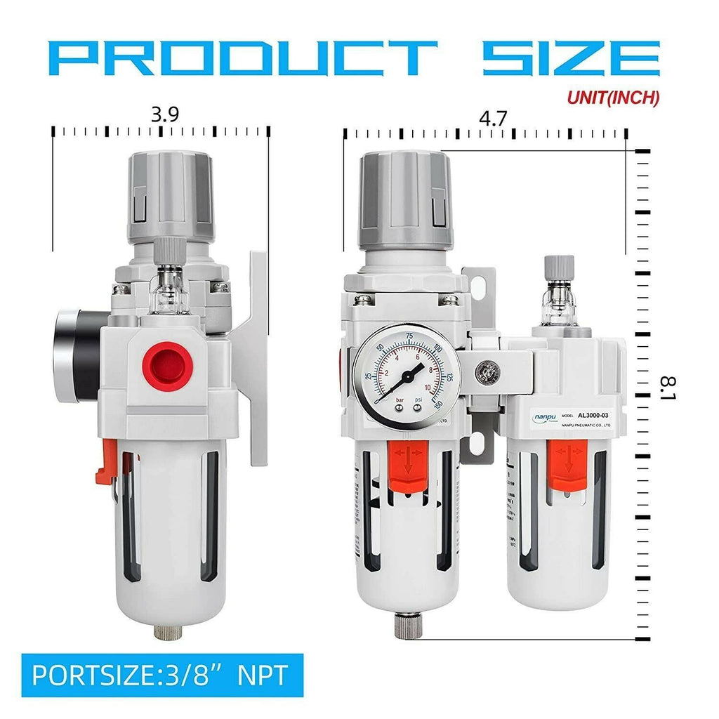 3/8x22 NPT Compressed Air Filter Regulator Lubricator Combo J329
