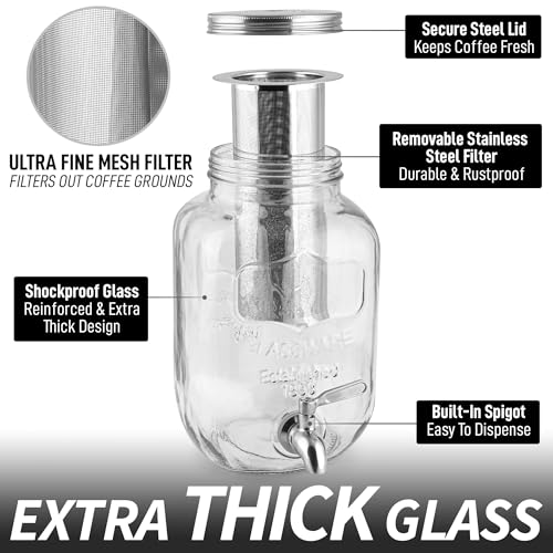 1 Gallon Cold Brew Coffee Maker with Extra-Thick Glass & Stainless Steel Infuser R40808